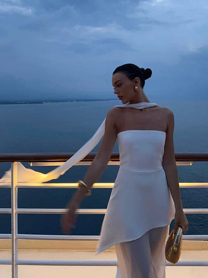 VESTIDO LARGO SIN TIRANTES PARA MUJER