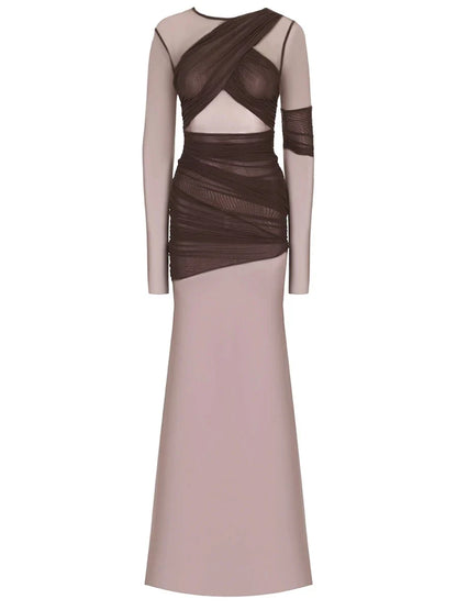ELEGANTE VESTIDO DE FIESTA DE MALLA TRANSPARENTE