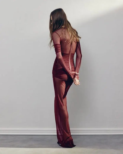 ELEGANTE VESTIDO DE FIESTA DE MALLA TRANSPARENTE
